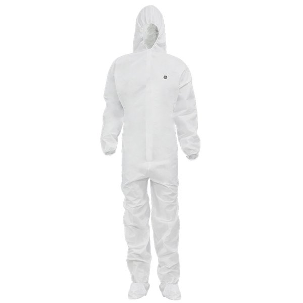 Ge Hooded Disposable Coveralls, S, White, Zipper Flap GW903S